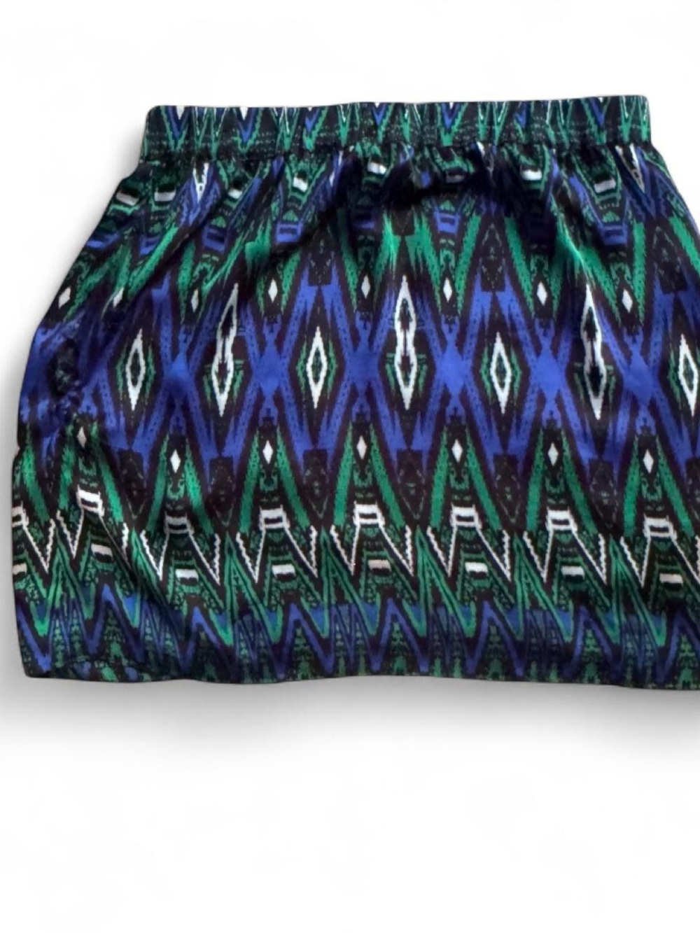 Chaus Blue and Green Geometric Print Skirt